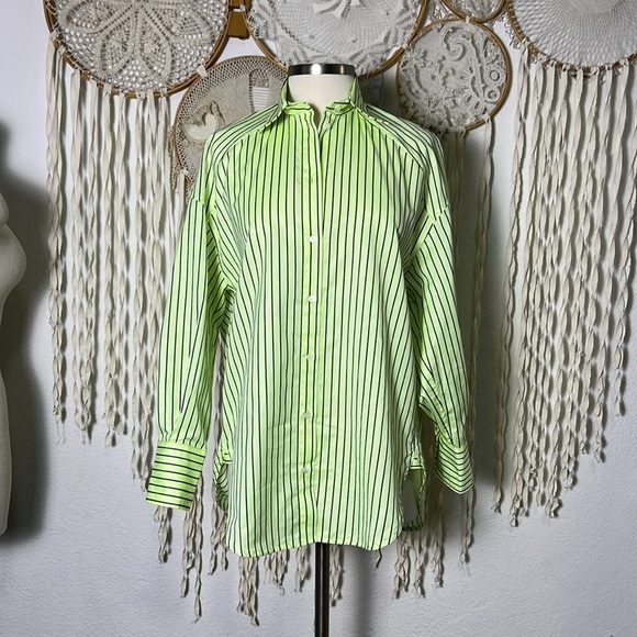 SANDRO NWOT Faro Button Down Shirt in Vert Fluo Size 0/XS - Picture 2 of 16